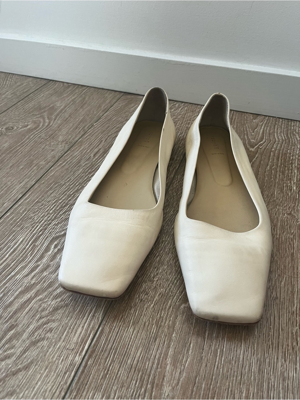 Aeyde Cream Leather Square-Toe Ballet Flats
